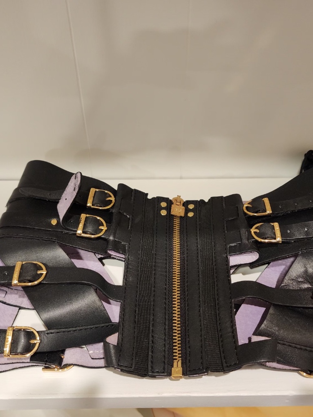 Hervé Legér Strappy Black Leather Corset Harness Belt with Gold Hardware - Picture 3 of 9